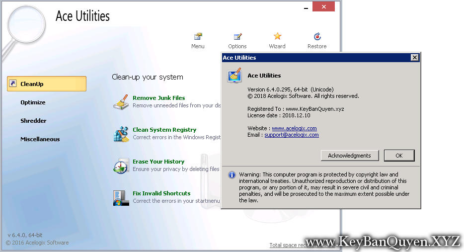 Ace Utilities 6.4.0 Full Key Download, Phần mềm dọn dẹp rác trong máy tính đa năng