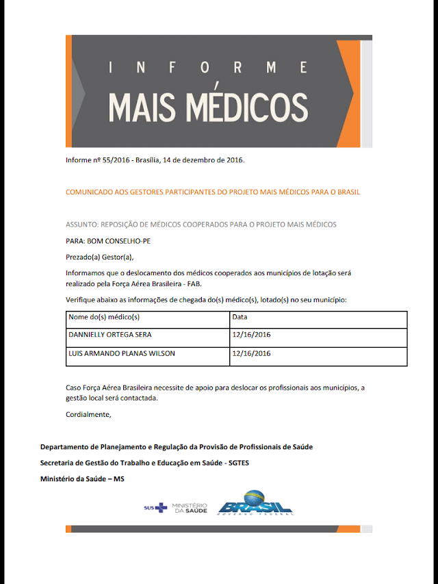 BOM CONSELHO RECEBEU DOIS NOVOS MÉDICOS CUBANOS