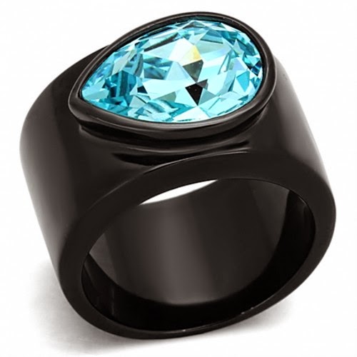 BLACK STAINLESS STEEL Crystal Ring Artificial Ring 