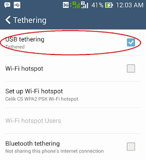 usb tethering aktif