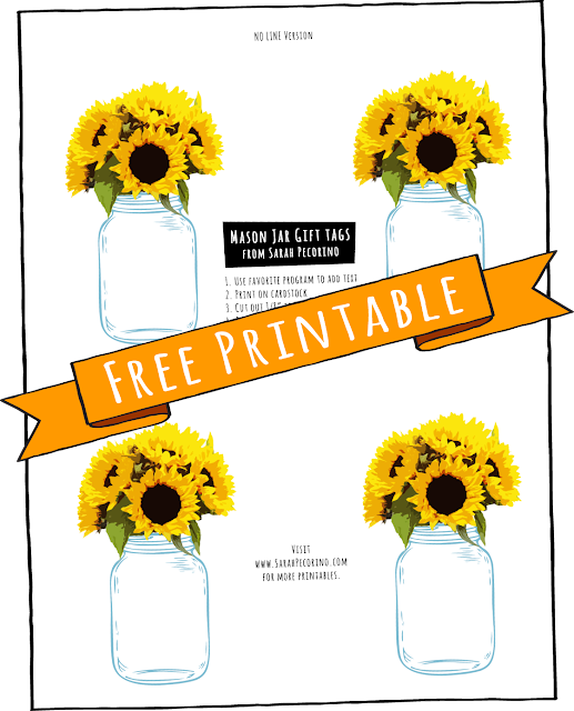 Free printable Sunflower and Mason Jar Gift Tag by Sarah Pecorino