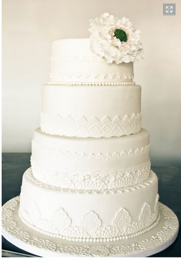 Very chic white lace wedding cake by the very talented