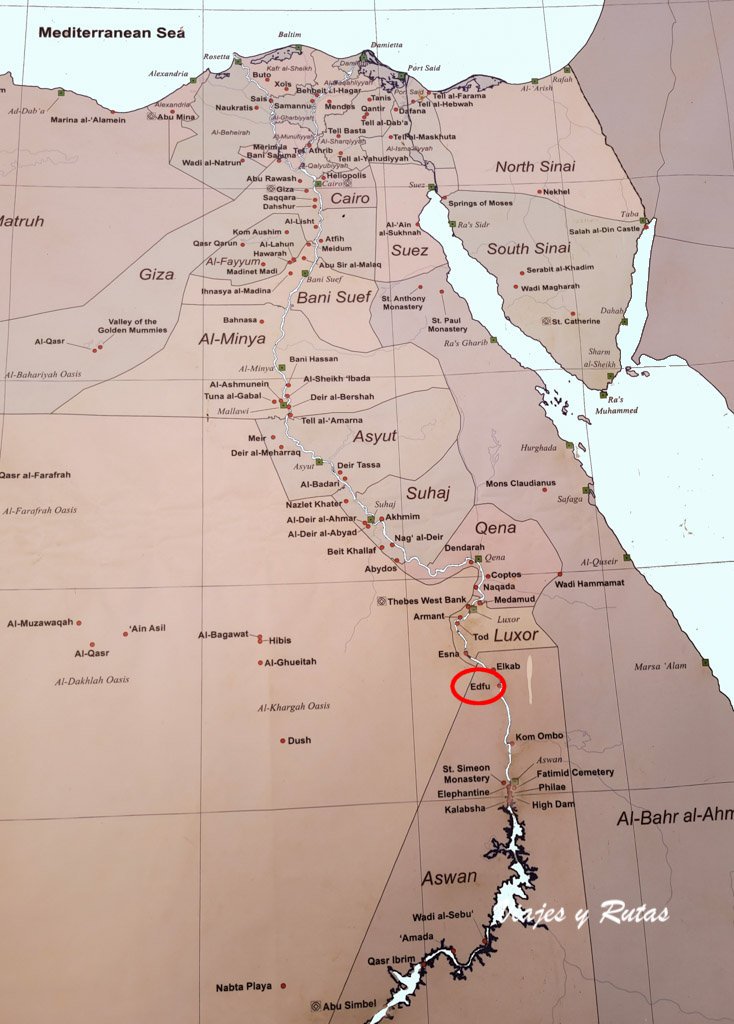 Mapa de Egipto, ubicación de Edfu