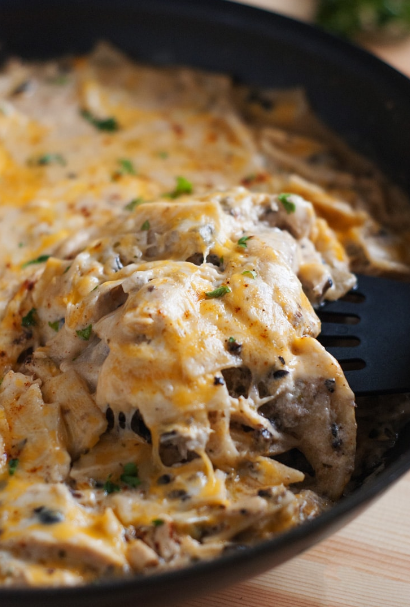 One Pan Sour Cream Chicken Enchilada Skillet Creamy