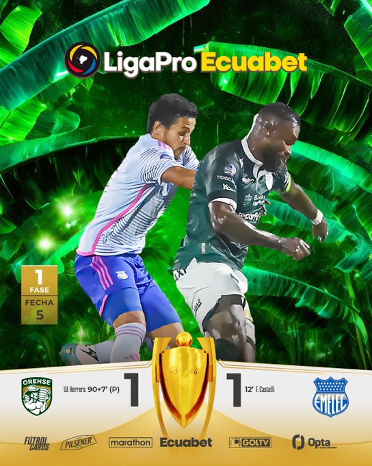 Orense sobre el final empata 1-1 con Emelec en LigaPro