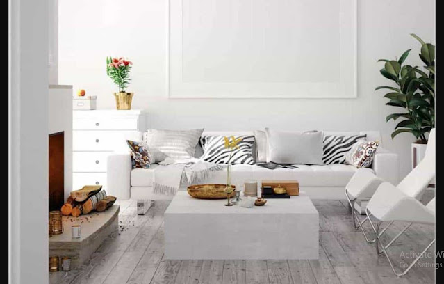 Living Room Sofa Design Ideasi with ceramic floor and combine with white plush rug and white sofas