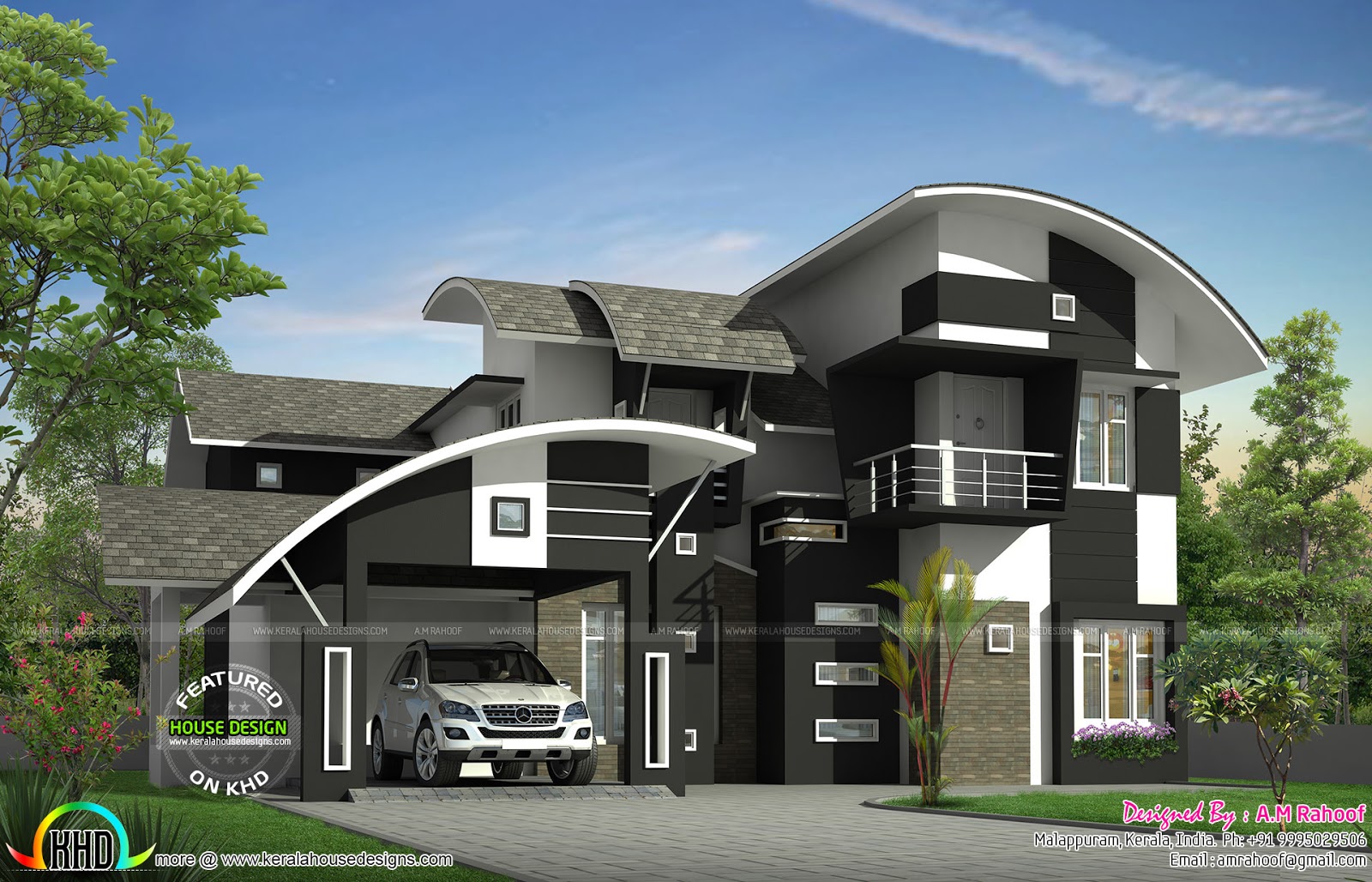 2650 sq ft contemporary curved roof home Kerala home 
