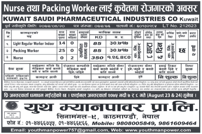 Jobs in Kuwait for Nepali, Salary Rs 1,26,480