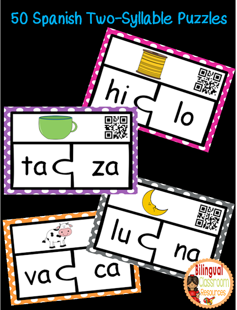 Spanish Two-Syllable Puzzles. Rompecabezas de palabras de dos sílabas