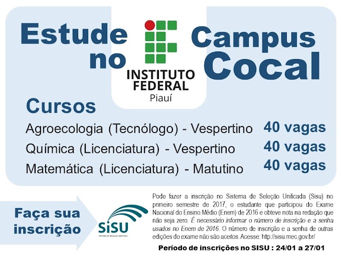 IFPI Campus Cocal abre 120 vagas para cursos superiores