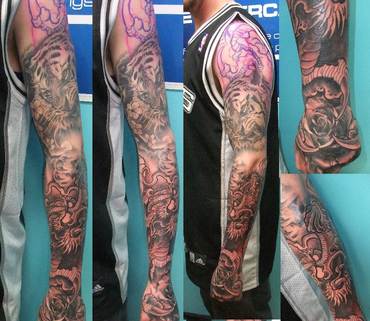This is the second session on Joel's tiger vs dragon sleeve