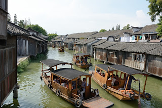 Single oar boats of the water in Wuzhen, Zhejiang, China