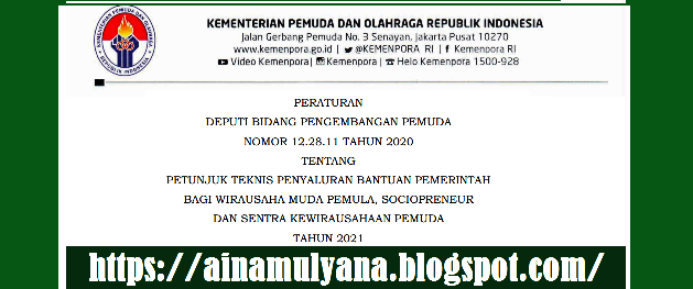 Juknis Penyaluran Bantuan Pemerintah Bagi Wirausaha Muda Pemula, Sociopreneur dan Sentra Kewirausahaan Pemuda Tahun 2021