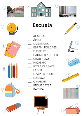 School : A Word Scramble Puzzle for Spanish Learners