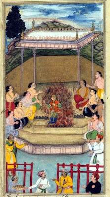 Draupadi emerging the sacrificial fire as a fully grown women