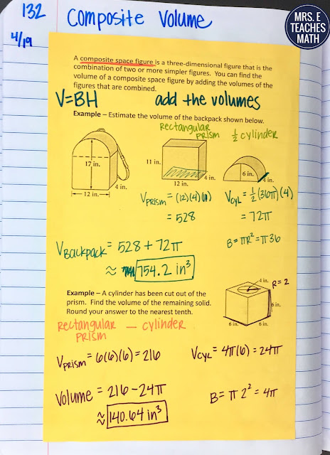 composite volume practice page for geometry interactive notebooks