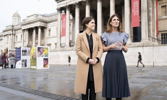 Princess Eugenie wore a Sandro gaby beige coat which she has worn since 2016. The Princess wore a black dress