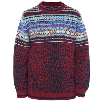 sibling london leopard print fair isle jumper