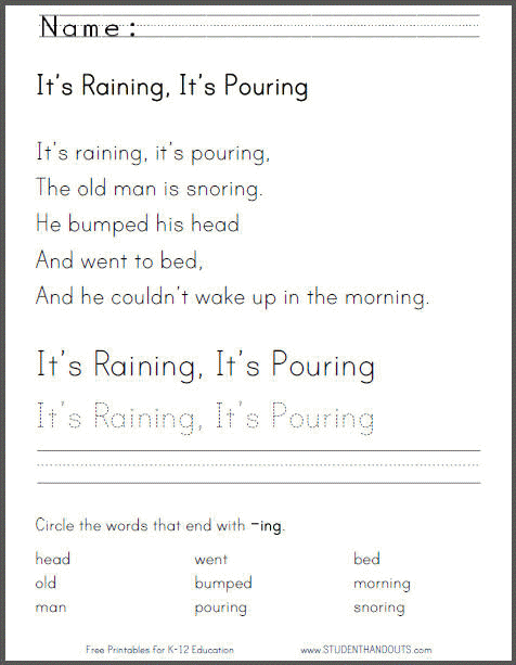 http://www.studenthandouts.com/01-Web-Pages/2013-08/its-raining-its-pouring-worksheet.htm