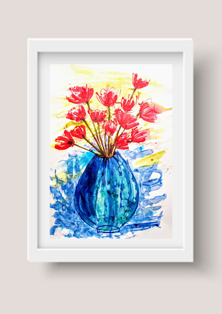 Peony Plant Flowers in a blue Vase | Abstract Still life  By Miabo Enyadike