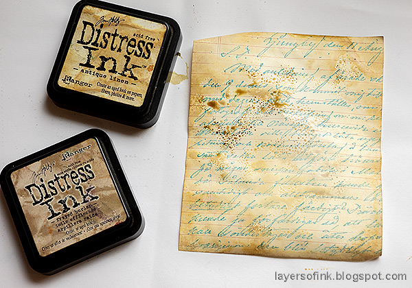 Layers of ink - Vintage Letter with feather pens card tutorial by Anna-Karin Evaldsson. Ink with Distress Ink.