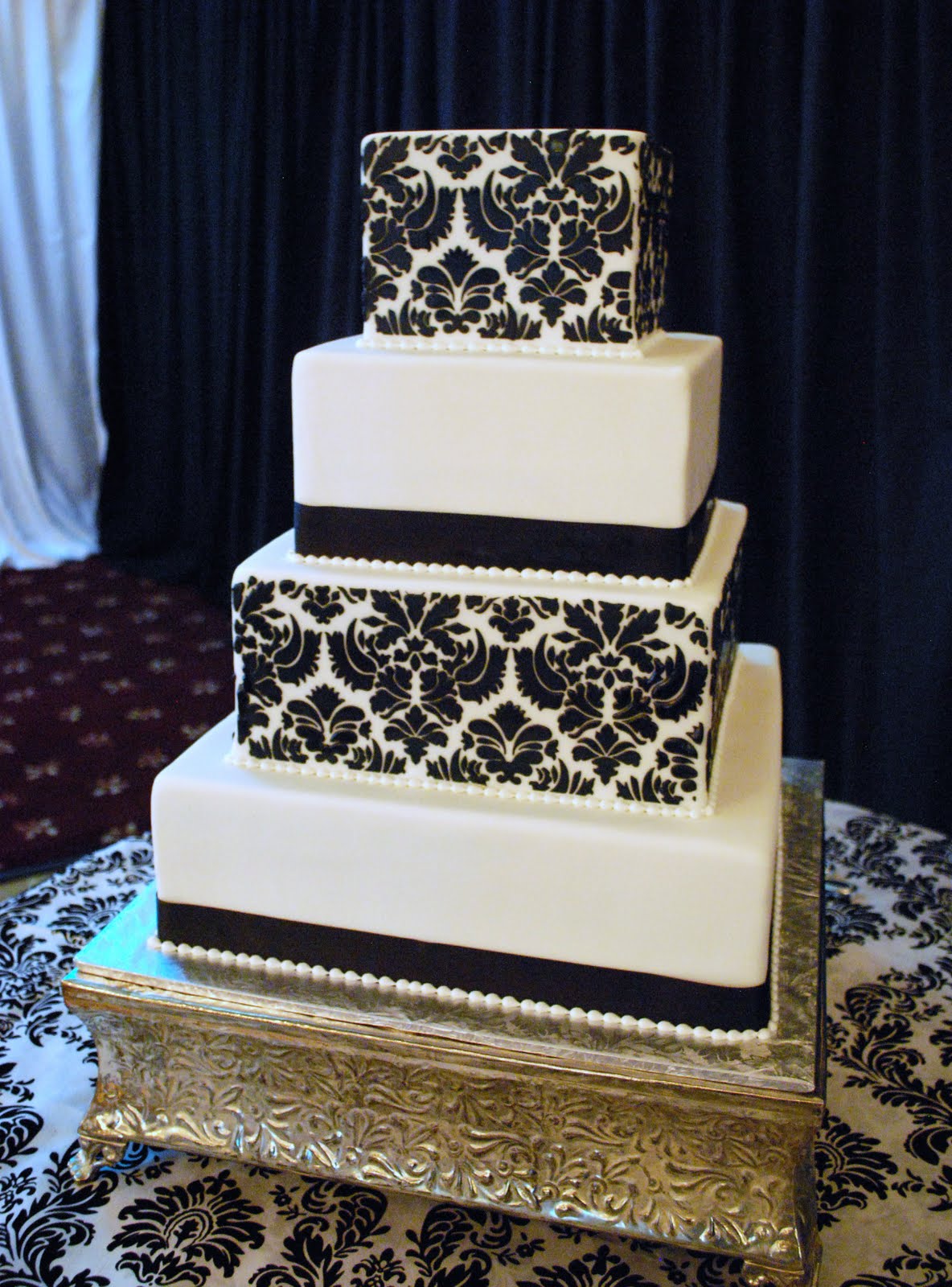 Black Damask Wedding Cake