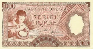 1000 Rupiah 1958 - Merah coklat (Pekerja Tangan I)
