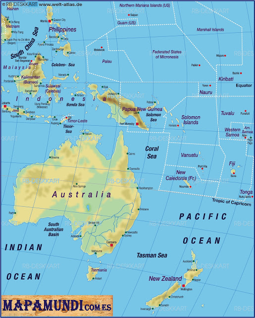 Mapamundi Mapa de Oceania fisico