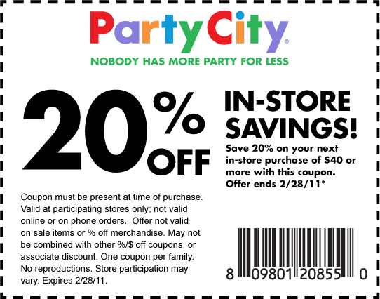 Party City Coupon. Expires Feb 28, 2011. More Deals on NYCCoupons.com