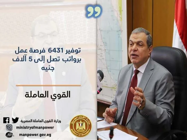 وزارة القوى العاملة تعلن عن وظائف شاغرة ب17 محافظة للمؤهلات العليا والمتوسطة وعمال