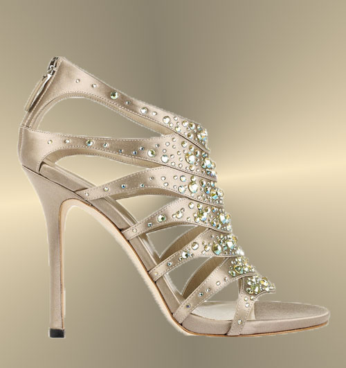 the shoes named : Gucci Crystal-Embellished Silk-Satin Sandals