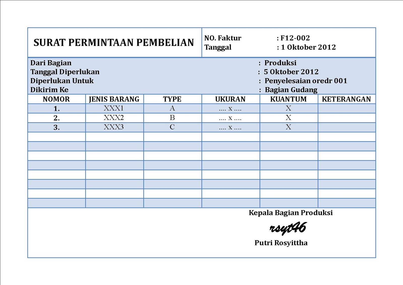 Contoh Format Laporan Gudang - Contoh O