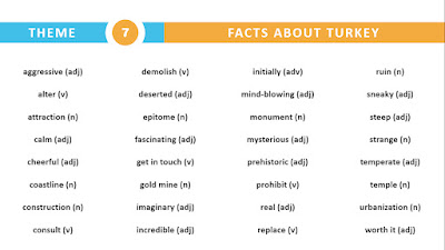 GRADE 11 - SUNSHINE ENGLISH - THEME 7 - FACTS ABOUT TURKEY - VOCABULARY LIST