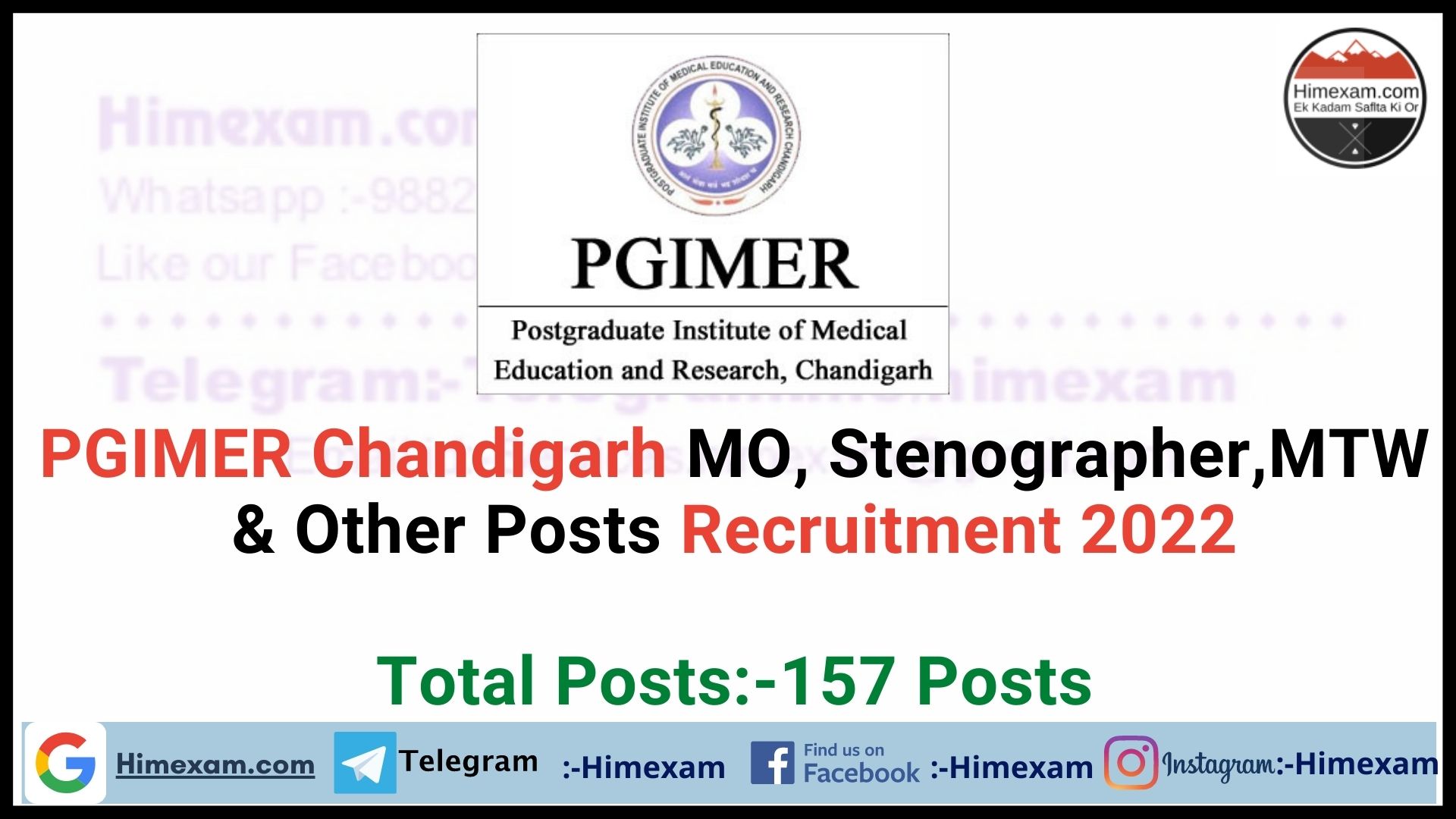 PGIMER Chandigarh MO, Stenographer,MTW & Other Posts Recruitment 2022