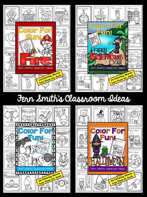 Fern Smith's Classroom Ideas Color for Fun, First Semester Bundle for Fall Fun! Color For Fun Printable Coloring Pages