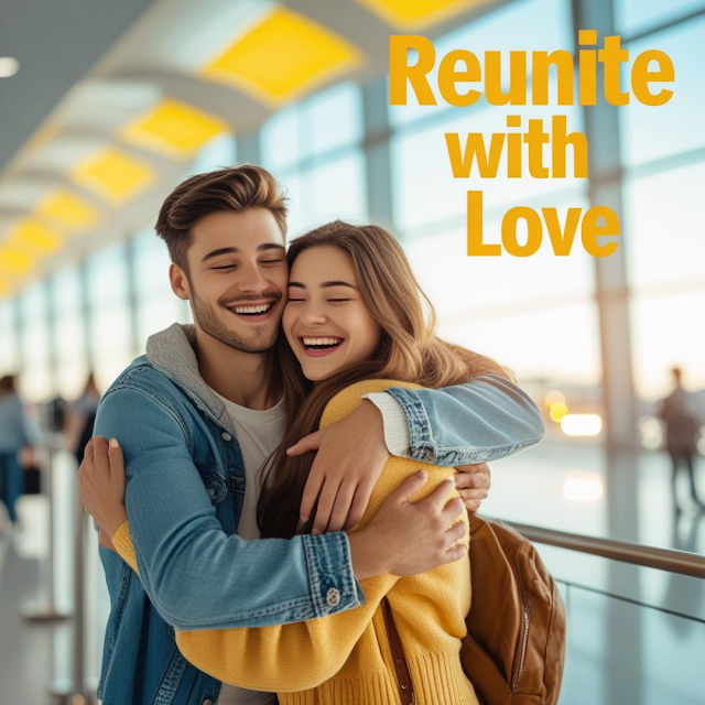 Couple hugging during long distance relationship visit.
