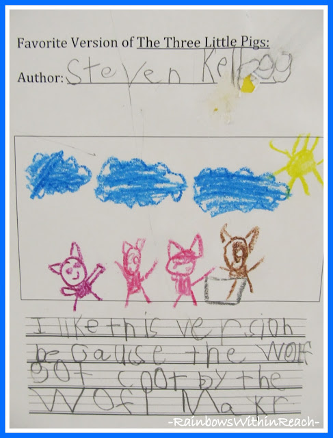 photo of: Kindergarten Writing and Drawing Comparative Choice for Three Little Pigs