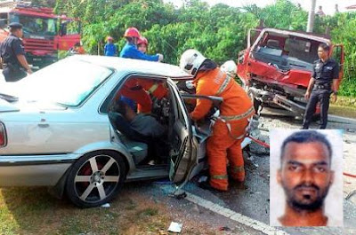 R Rames, 34, sedang dalam perjalanan dari Siliau apabila keretanya Toyota LE terbabas lalu bertembung dengan sebuah lori yang datang dari arah bertentangan. 