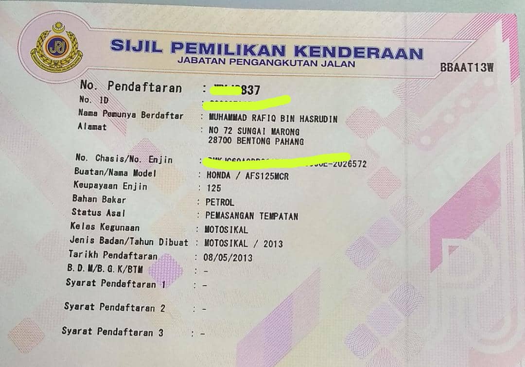 Cara Tukar Hak Milik Motor/Kereta 2019-2020