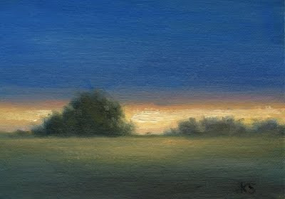 sunset over field small oil painting by Kerri Settle