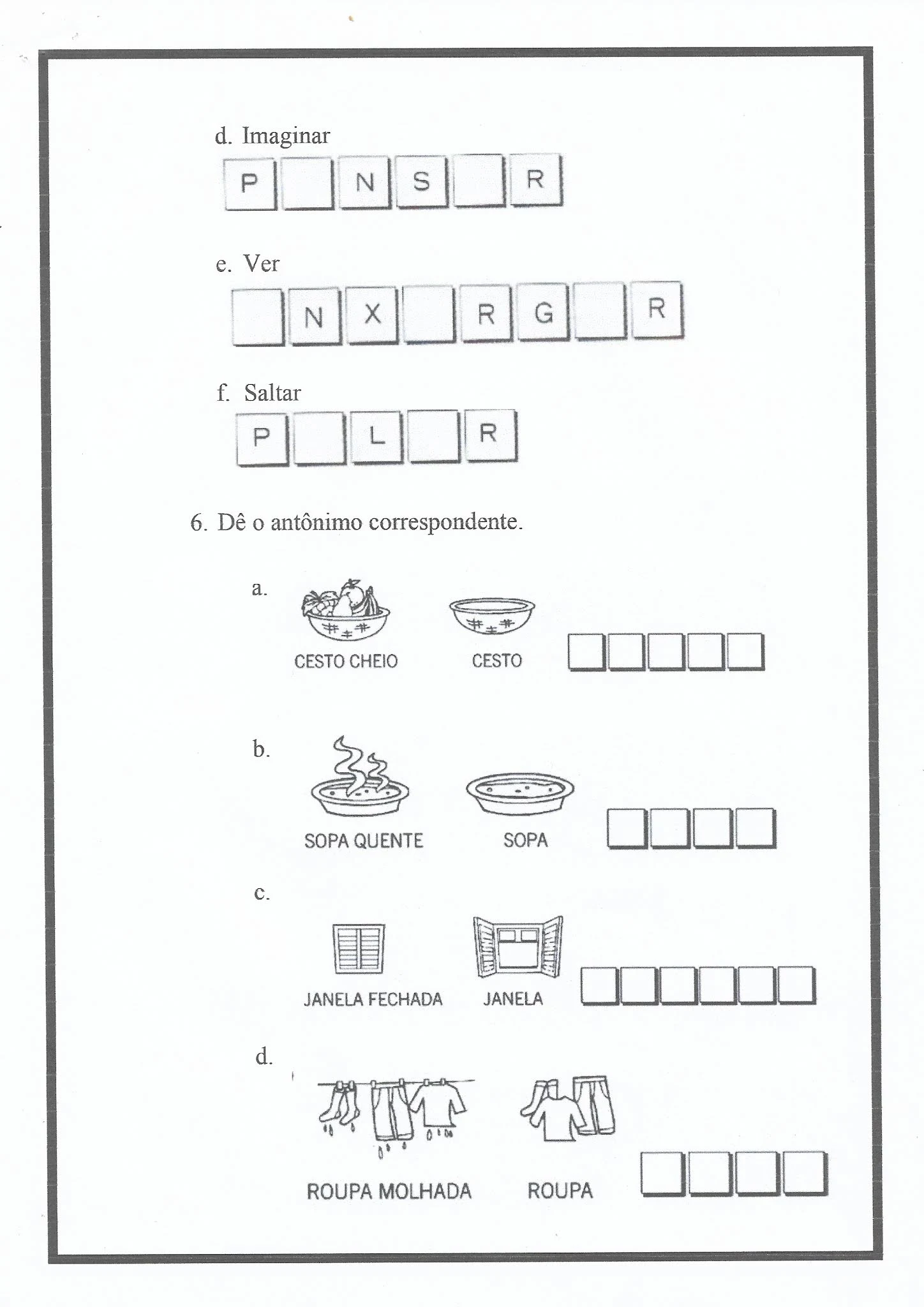 Atividade de Português: fabula, sinônimo e antônimo