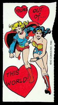 Supergirl and Wonder Woman Valentine's Day cardfrom the 1980s