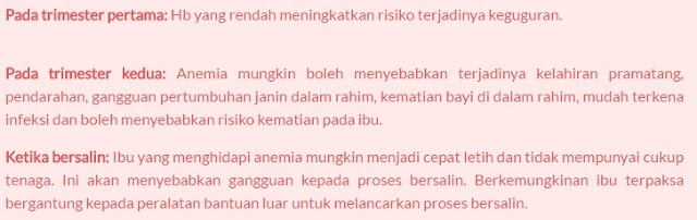 bahaya anemia kepada ibu mengandung dan bayi dalam kandungan