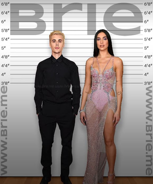 Justin Bieber height comparison with Dua Lipa