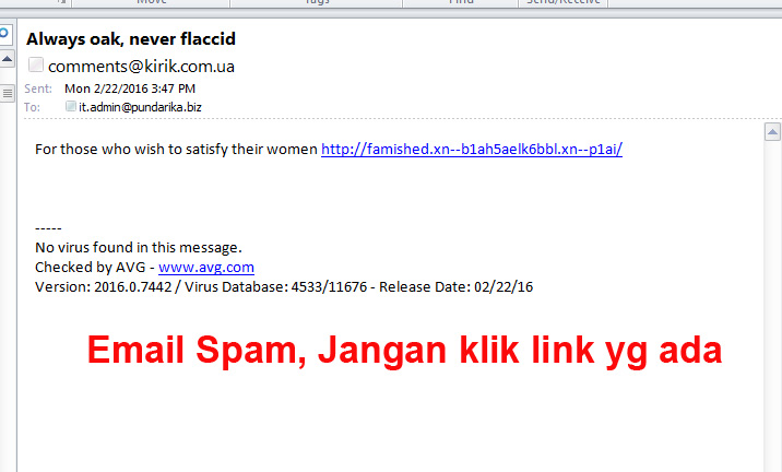 Contoh Email Spam, Jangan di klik bila ada link di 