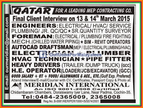 MEP Contracting Company jobs for Qatar