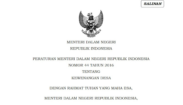 Download Isi Undang - Undang Permendagri Nomer 44 Tahun 2016