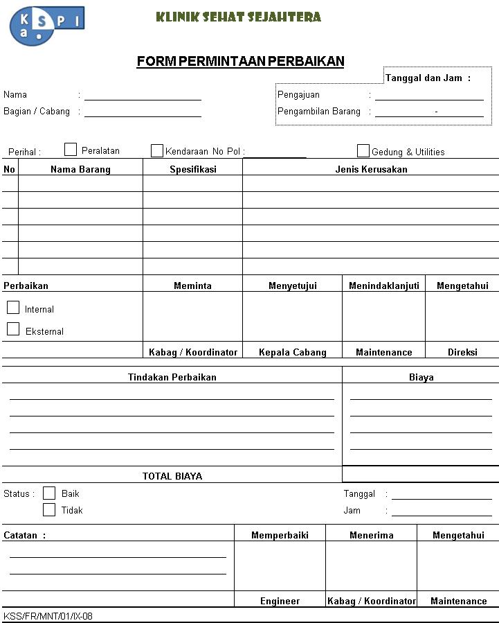 Standard Operational Procedur (SOP) Permintaan Perbaikan 