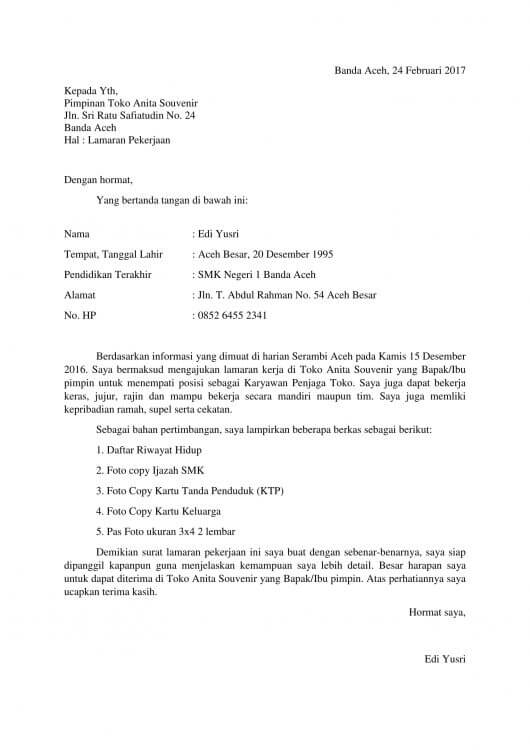 Contoh Surat Lamaran Kerja 2018 Terbaru [Doc + PDF 