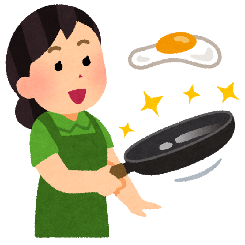 つるつるのフライパンで料理をする人のイラスト かわいいフリー素材集 いらすとや